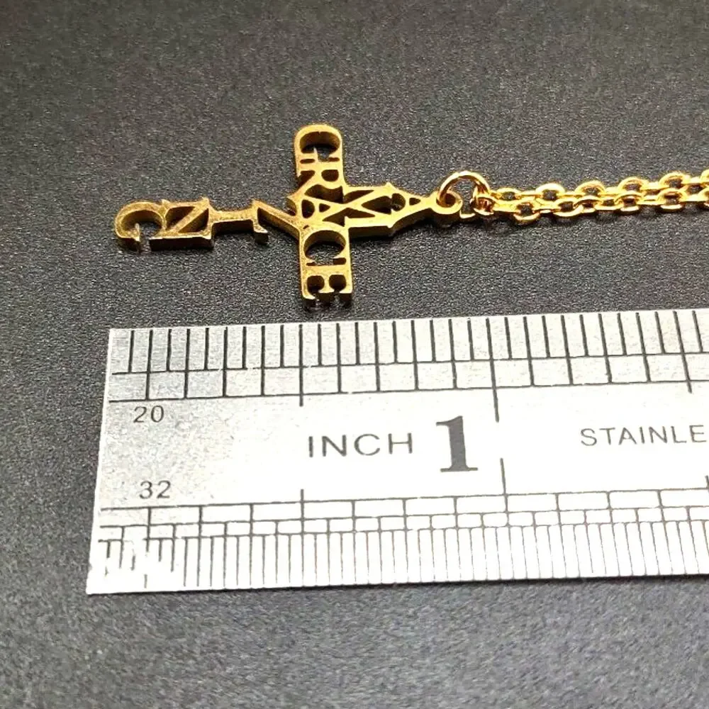 Gold Plated Necklace w/ Amazing Grace Cross Pendant Anniversary Valentine's Gift